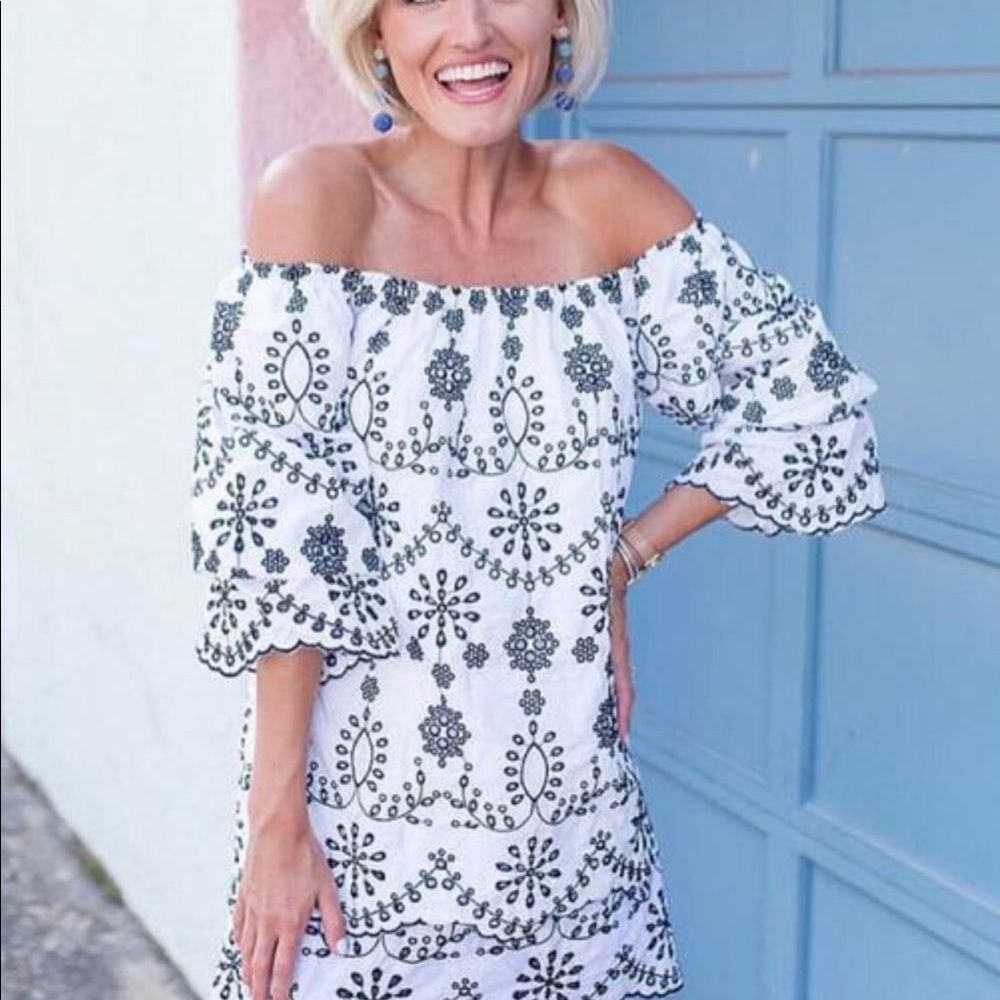 Embroidered off the shoulder dress